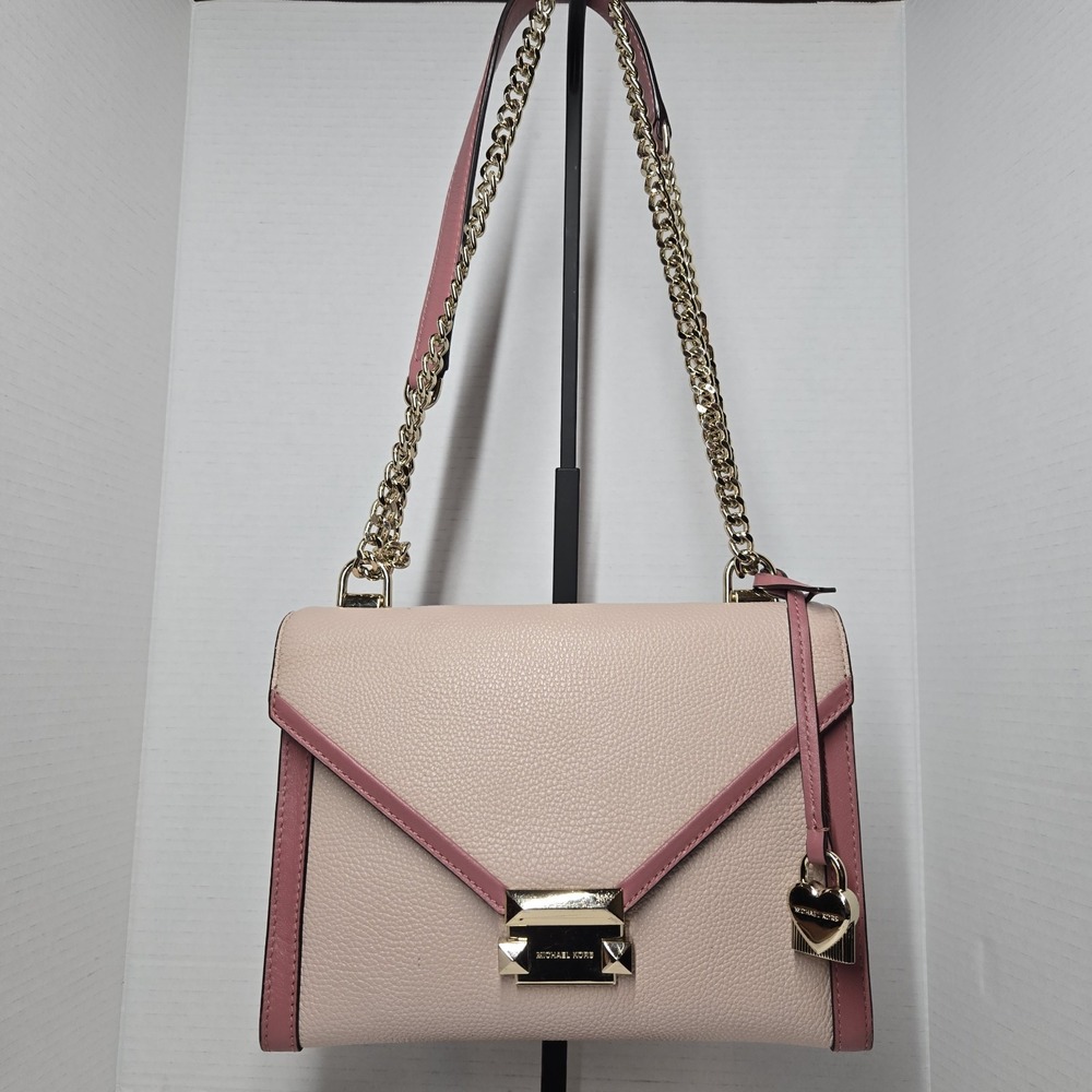 Michael Kors Whitney Pink Signature Logo Charm Convertible Shoulder Purse Chain - Picture 1 of 16